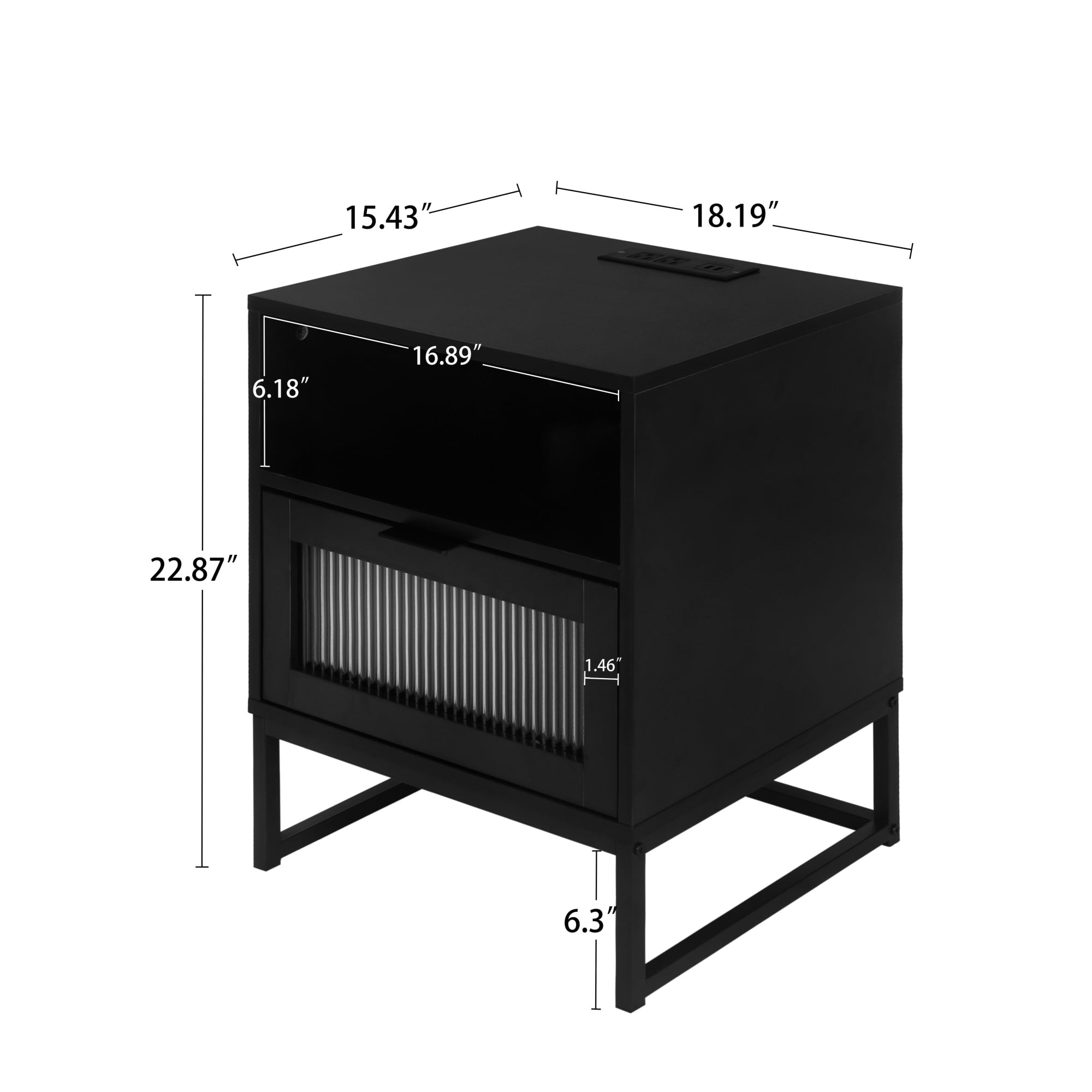 Resenkos Modern Nightstand with Charging Station and LED Lights Glass Drawer, Black Resenkos Modern Nightstand with Charging Station and LED Lights Glass Drawer, Black