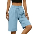 thumbnail image 4 of cocolona Womens Summer Casual Bermuda Shorts Elastic Waist Drawstring Wide Leg Knee Length Beach Shorts with Pocket, 4 of 5