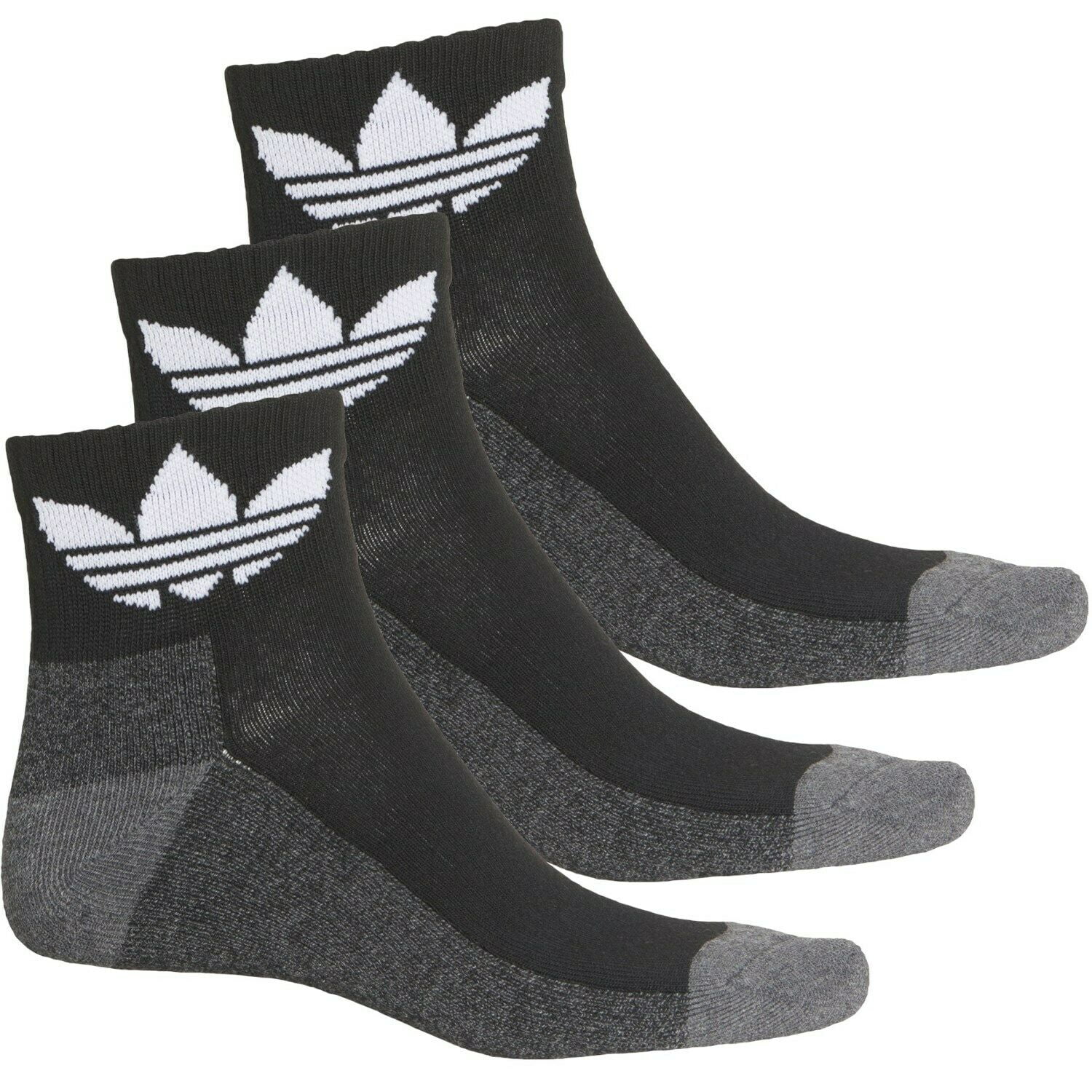 ADIDAS SOCKS MEN'S QUARTER SOCKS LARGE (612) BLACK GREY PACK 3