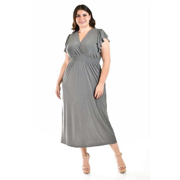 Vestido largo manga volantes Roman Fashion Tallas Extras 9940-SO Gris 40