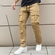 thumbnail image 2 of Pantalones cargo de color liso con cordón ajustable para hombre: pierna recta, poliéster-spandex, cintura elástica, bolsillos, corte ajustado para el trabajo y el uso informal, tallas S-XXL, 2 of 8