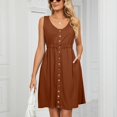 thumbnail image 2 of IROINNID Dress for Women 2023 Semi Formal Fall Dress Sleeveless V-Neck Solid Color Makings Dress Fit&Flare Dress,Brown, 2 of 8