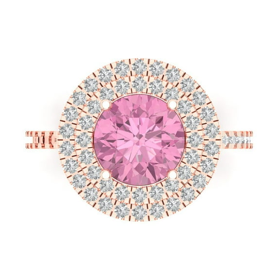 Halo Engagement Ring for Women - 2.6ct Simulated Pink Diamond in 18K Rose Gold Promise Ring