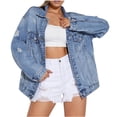 thumbnail image 1 of LOVZFMLL Vestes pour Femmes Mode à Manches Longues Décontractée à Boutons Veste en Denim Ample avec Franges et Trous, 1 of 6