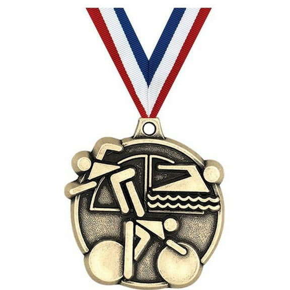 Triathlon Medals, 2" Gold Diecast Triathlon Medal Award 1 Pack
