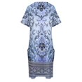 thumbnail image 4 of Vestido elegante con bolsillos sueltos, estilo barroco, con estampado floral griego, en negro, plata y azul. Ropa estética., 4 of 6