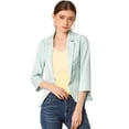 thumbnail image 1 of Blazer De Solapa Con Muescas Y Mangas 3/4 A Rayas Para Mujer Verde XS, 1 of 6