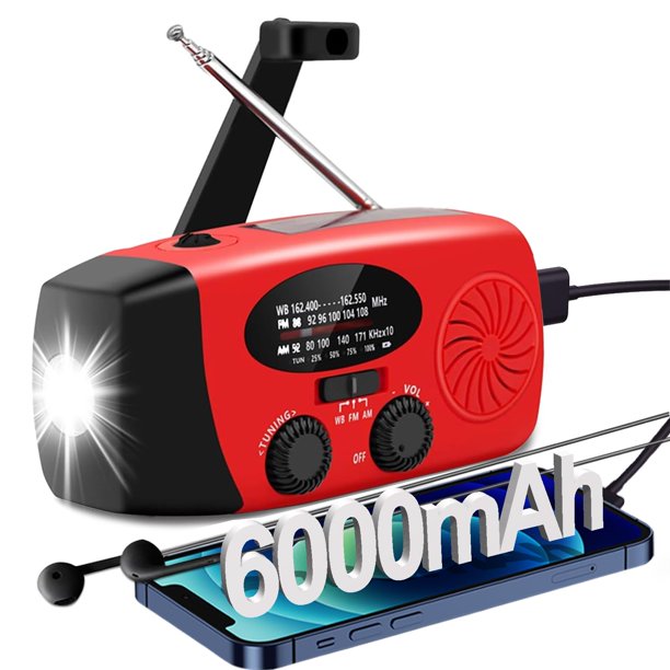 Radio meteorológica de emergencia Lanshanchu 6000 mAh con cargador de teléfono