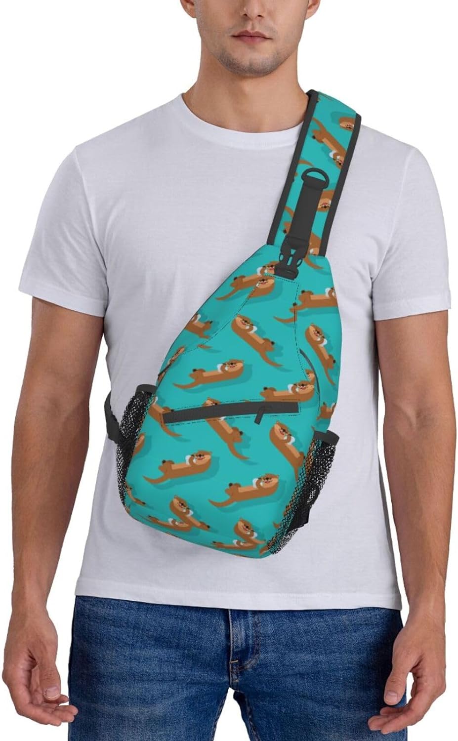 Cute Otter Animal Pattern Sling Bag Crossbody Hiking Travel Chest Bags Backpack Shoulder Daypack for Women Men