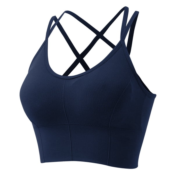 Tank Top Para Mujeres Workout Camiseta sin mangas de tirantes finos de verano para mujer con capa interior y prendas de vestir Sexy chica picante espalda corta Top con cojín en el (Blue, One Size)