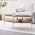 thumbnail image 3 of Rectangle Coffee Table Mid-Century Modern Design L W x H for Living Room - Structure Amber Glass Top and Walnut MDF Shelf Sleek Conical Metal Legs with Gold Finish, 3 of 8