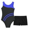 thumbnail image 3 of LiiYii Girls 2 Piece Gymnastics Dance Leotard Shorts Outfits Tumbling Unitard Sleeveless Sport Royal Blue&Black 10, 3 of 5