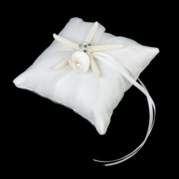 FRCOLOR 10*10cm Beach Wedding Ring Bearer Pillow Shell Bridal Cushion with Satin Ribbons (White)