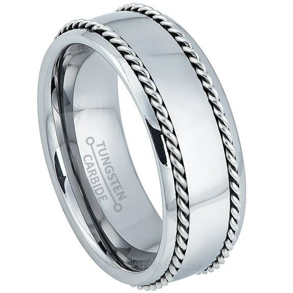 Jewelry Avalanche Double Rope Inlay Tungsten Carbide Wedding Band for Men, 8MM, size 7