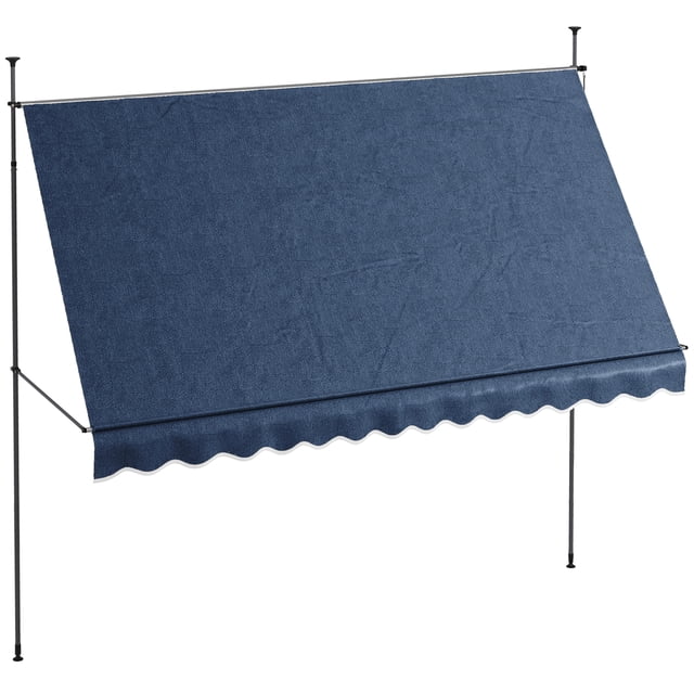 Outsunny Auvent Rétractable 11,5 Pieds x 4 Pieds, Autoportant et Sans Vis, Bleu