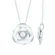 Rosec Jewels Flower Pendant Necklace - Lab Created Diamond Rose Pendant with Chain (EF-VS Quality), 14K White Gold
