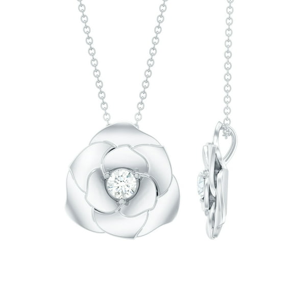Rosec Jewels Flower Pendant Necklace - Lab Created Diamond Rose Pendant with Chain (EF-VS Quality), 925 Sterling Silver