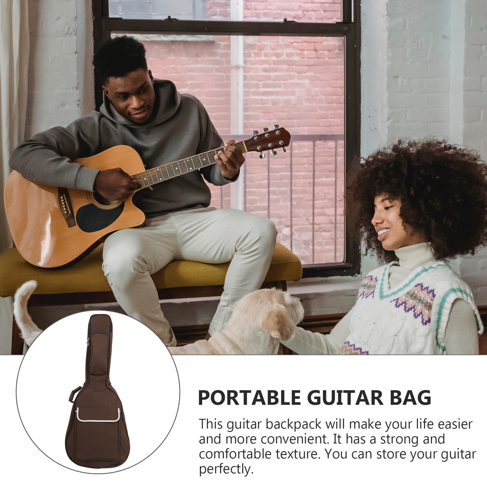 FENGGUIQU 1Pc Thickened Guitar Bag Coffee with Cotton Padding Protective Storage for Acoustic Guitar