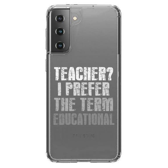 DistinctInk Clear Shockproof Hybrid Case for Galaxy S21  PLUS 5G (6.7" Screen) - TPU Bumper Acrylic Back Tempered Glass Screen Protector - Teacher I Prefer Educational Rockstar