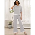 thumbnail image 4 of MINTREUS Women's Cotton 2-Piece Loungewear Short-Sleeve Round-Neck Pullover Top Wide-Leg Pants Women's PJ Casual Set S-4X, 4 of 9