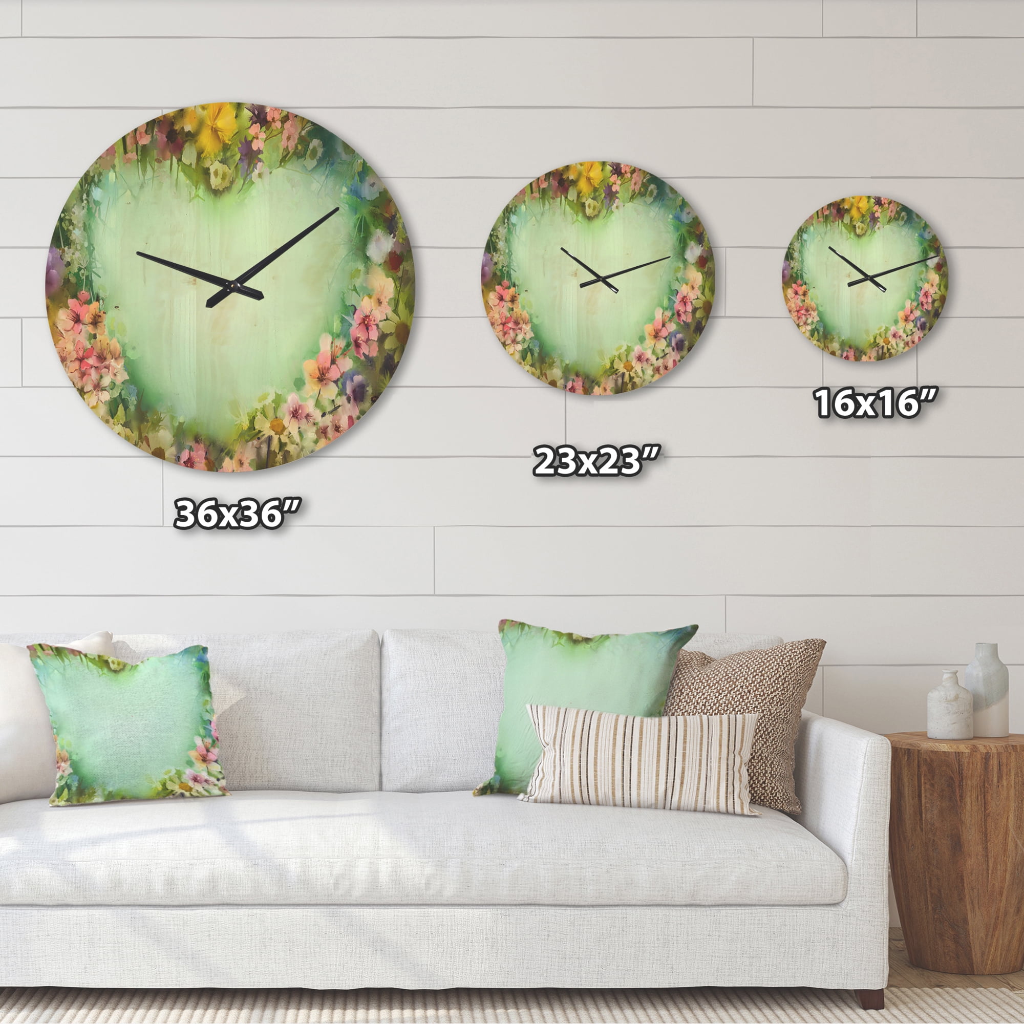 Designart 'Traditional Flowers with Heart Shape ' Modern Wood Wall Clock