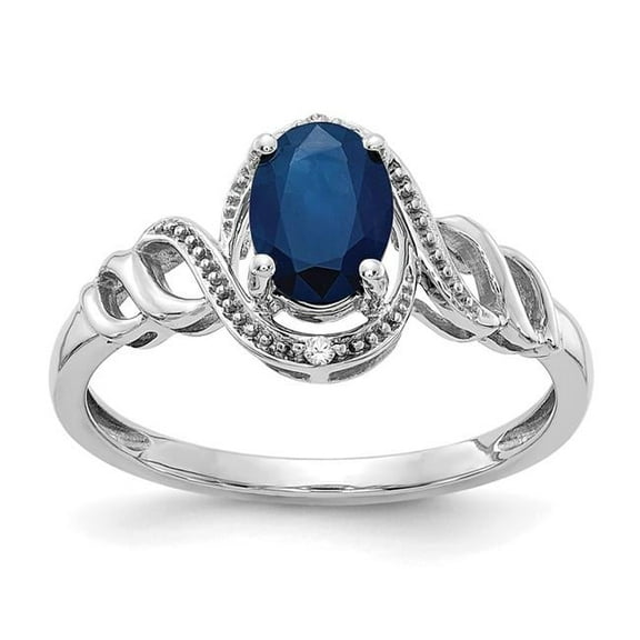 10k White Gold Polished Sapphire Diamond Ring Size 7.00 - .02 dwt 1.15 cwt - Ring for Women
