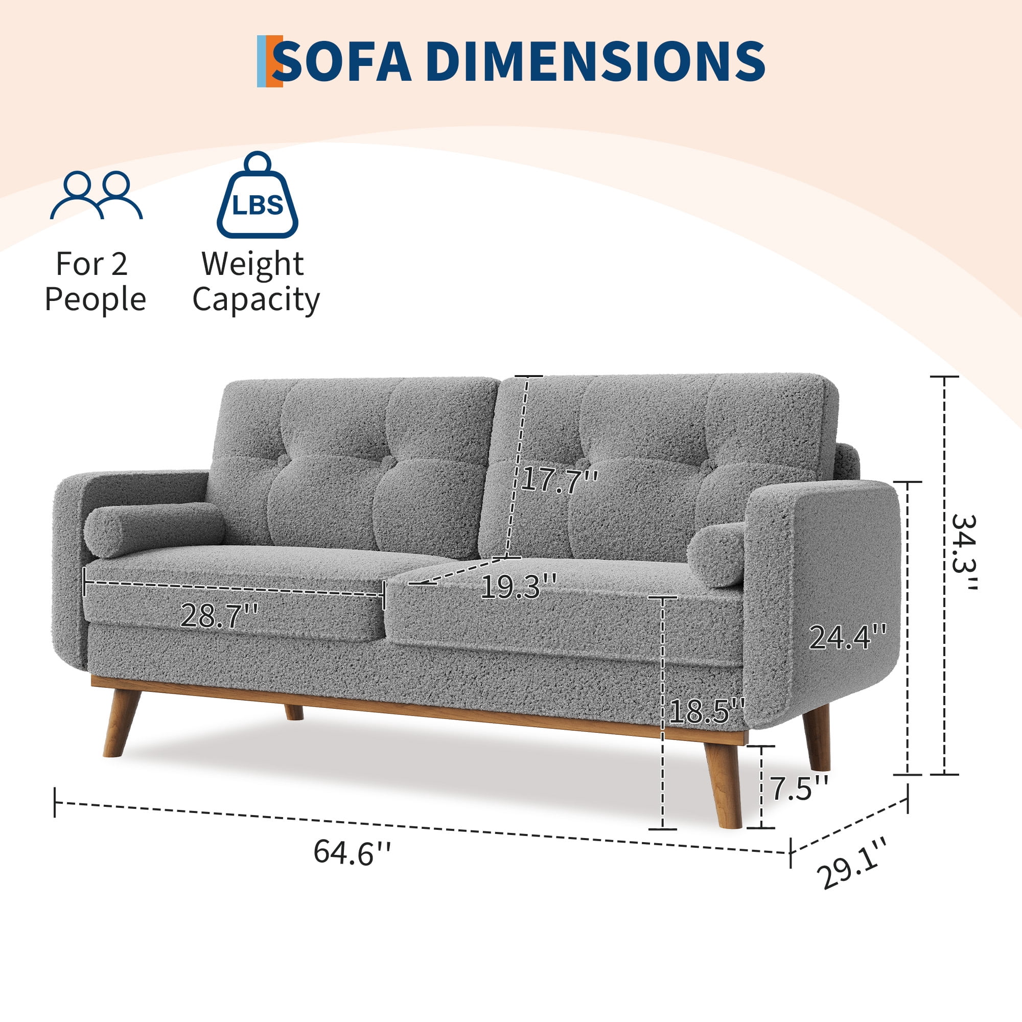 Modern Accent 65"W Loveseat Sofa, Button Tufted Upholstered Furniture,Mid Century Modern Decor Love Seat Couches for Living Room, Small Couch for Bedroom Office Apartment, So-lid & Easy to Install