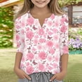 thumbnail image 3 of Abcomgle Girls Shirts Summer Henley 3/4 Sleeve Tshirts Toddler Rose Butterfly Print Girls Shirts Dressy Button Down Cotton Tee Tops Girls, 3 of 5