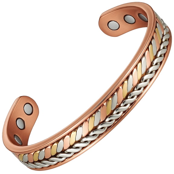 Metaljc Magnetic Copper Cuff Bracelet for Men Women with 3500 Gauss Neodymium Magnets, Adjustable