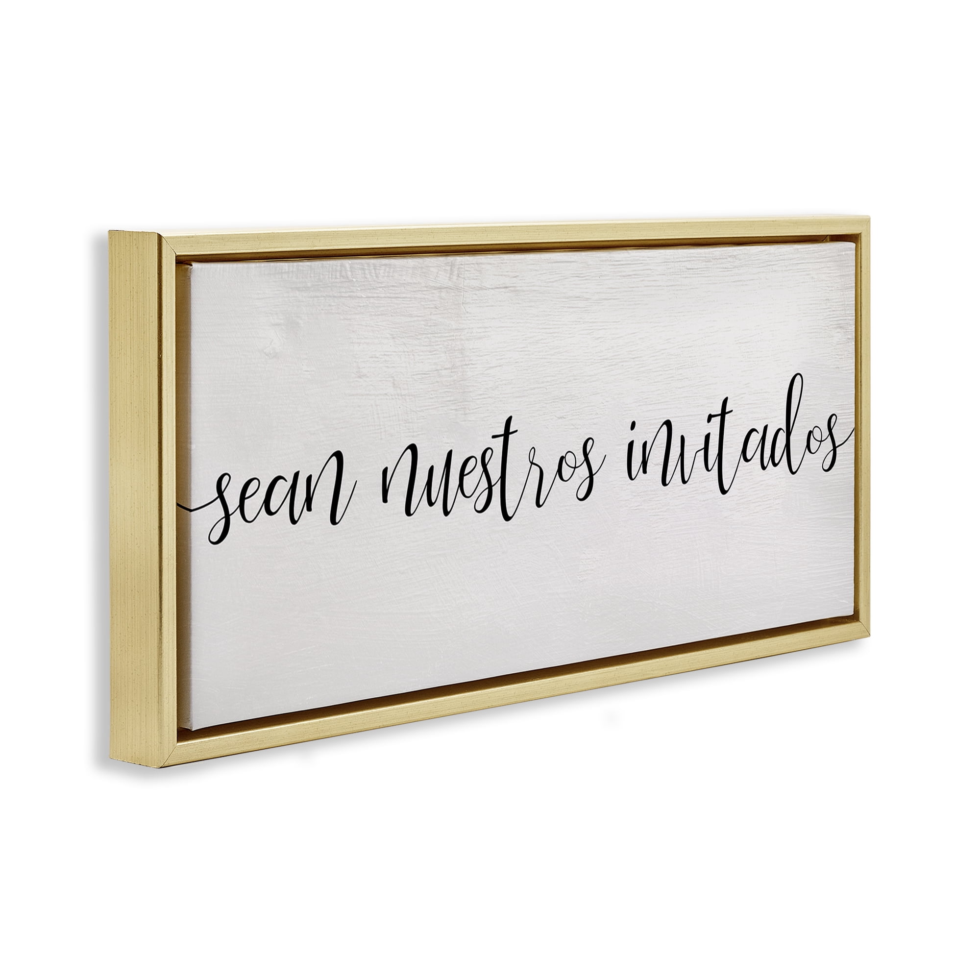 Stupell Industries Sean Nuestros Invitados Inspirational Quotes & Sayings Painting Gold Floater Framed Art Print Wall Art, 25 x 11