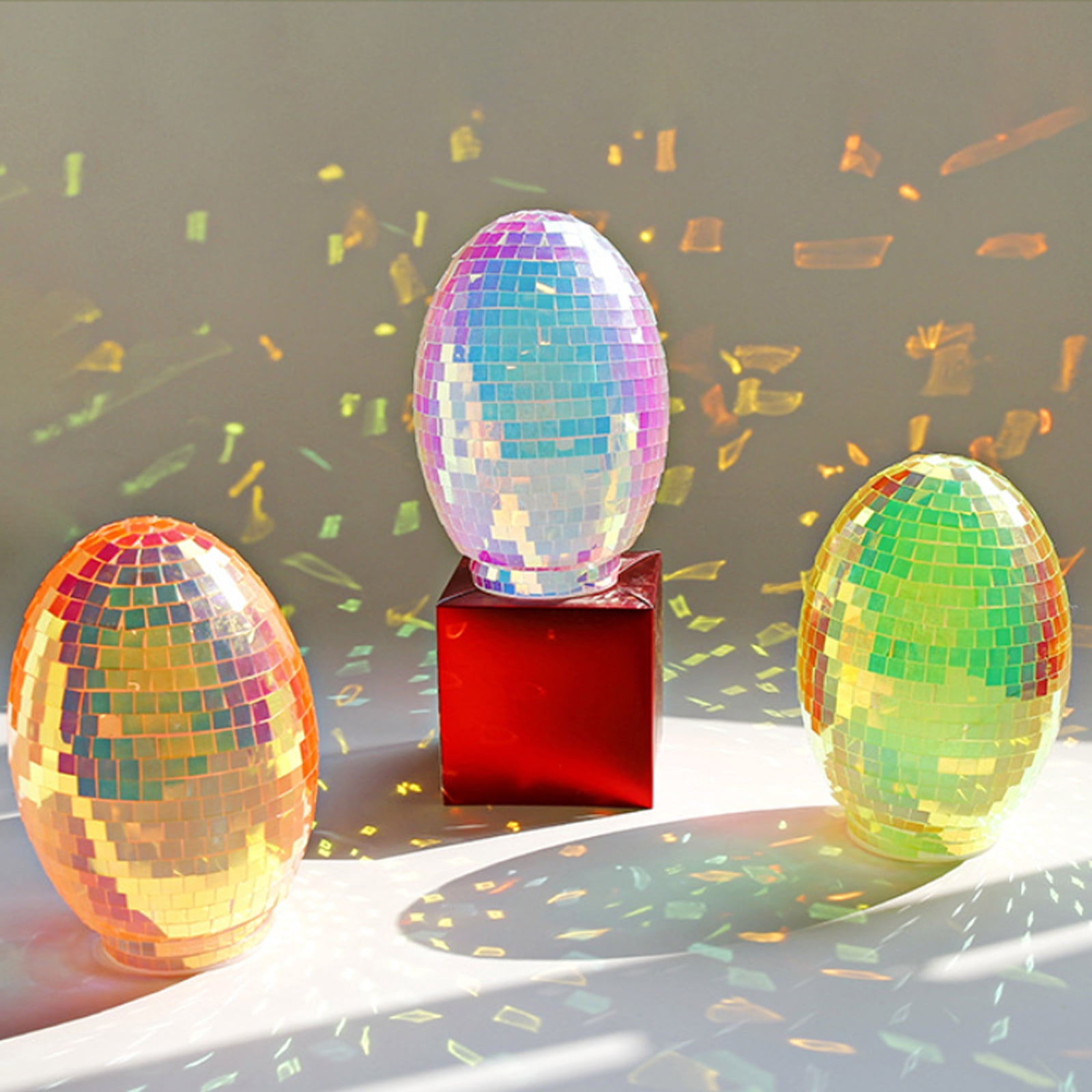 3PCS Easter Decorations Disco Mirror Egg Tabletop Decor 6.7 Inch for Party Home Display, Shiny Easter Decor for Shelf Desk Centerpiece