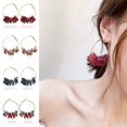 thumbnail image 2 of Wine RedPendientes de aro llamativos con forma de flor de tela a la moda, regalo de joyería para mujeres, niñas y adolescentes, 2 of 5