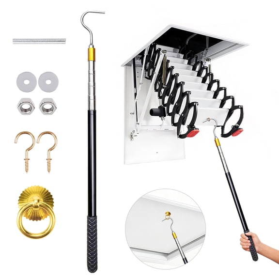 AOBAIWO Attic Pull Down Hook, Attic Ladder Pull Down System Kit - Heavy Duty Stainless Steel Retractable Hook Pole (22-64" Adjustable)