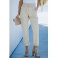 thumbnail image 3 of POGLIP Women's Beige High Rise Paper Bag Waist Pocketed Casual Pants, 3 of 6