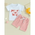 thumbnail image 2 of Bslissey 6M 12M 18M 24M 3T Toddler Baby Girls Shorts Set Short Sleeve Letter Print T-shirt with Elastic Waist Pockets Shorts 2Pcs Outfits Infant Summer Casual Clothes, 2 of 10