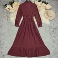 thumbnail image 5 of CIENVNSTG Fashionable Retro V-Neck Long Sleeve Maxi Dress Elegant Skirt High Waist Comfortable Long Dress Red S, 5 of 8