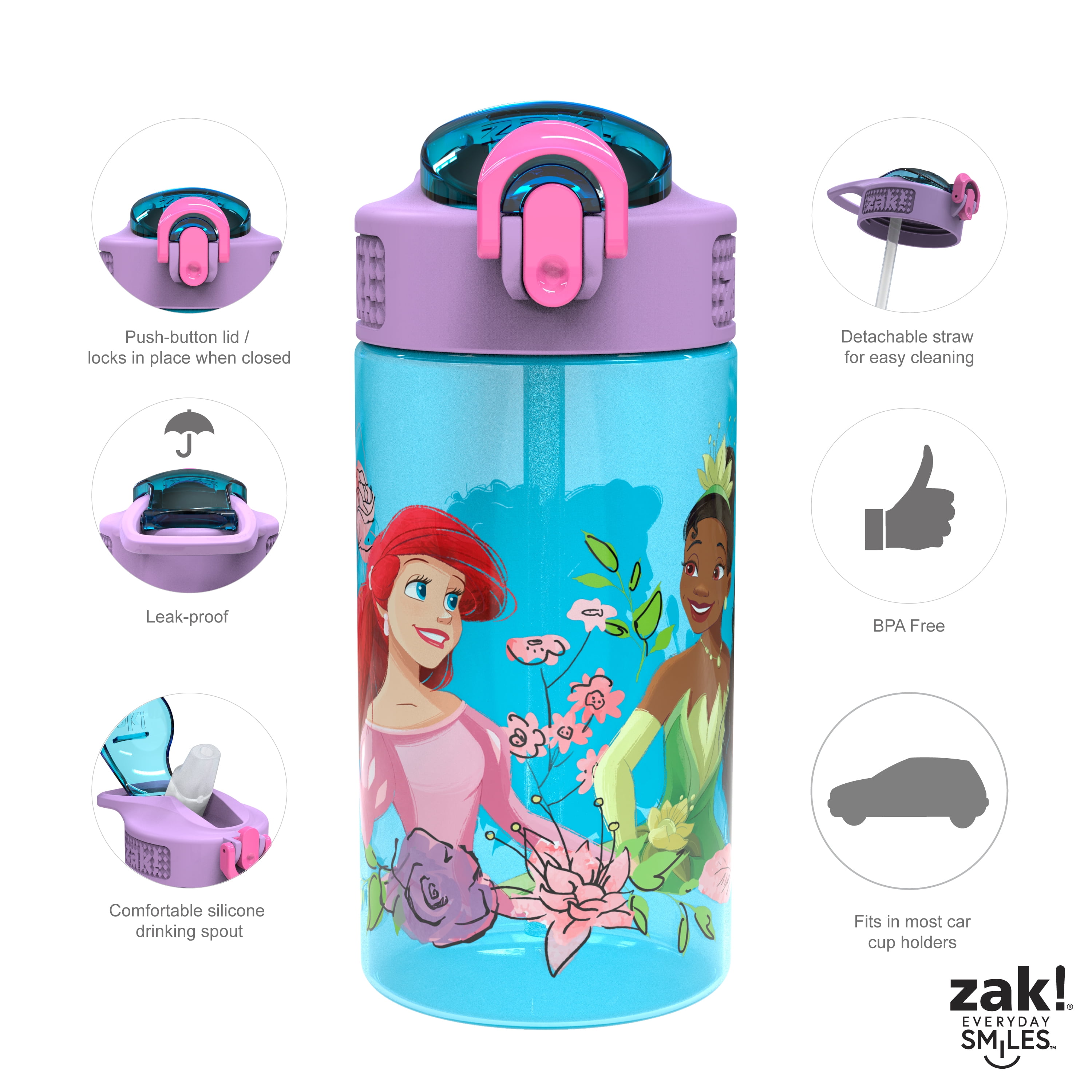 2 Pack Zak Disney Princess Rapunzel Jasmine Moana Sippy Drinking Cups  Bottles