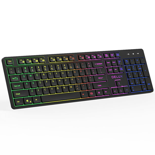 DELUX SK800GL 2.4G Wireless Silent Keyboard with Rainbow LED Backlit, Full Size Quiet Keyboard with Compact 104 Keys, Receiver, Rechargeable Illuminated for PC Computer Laptop - Walmart.com