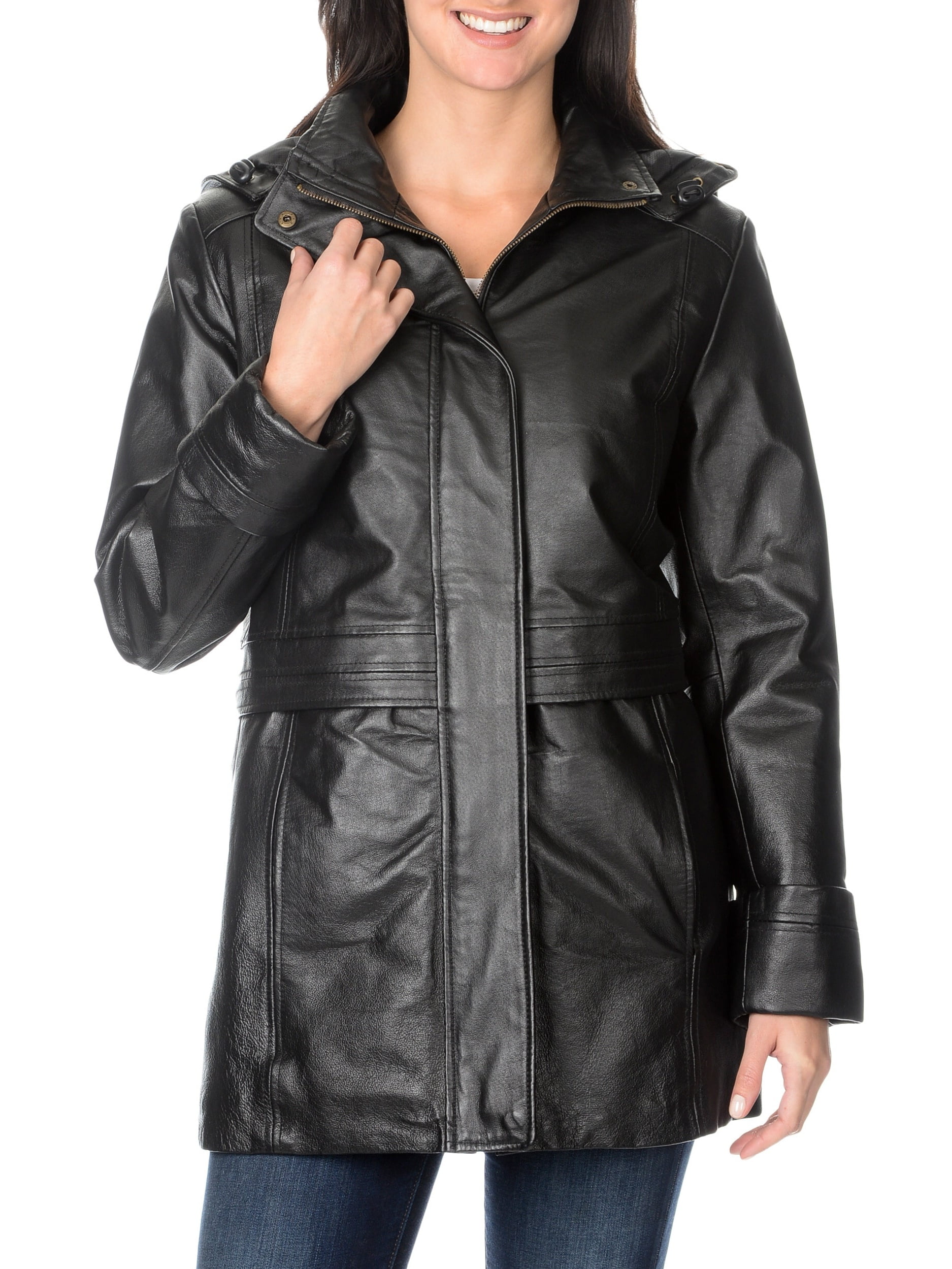 Leather Jacket With Hood EXcelled Women's Leather Hooded Anorak Jacket - Walmart.com