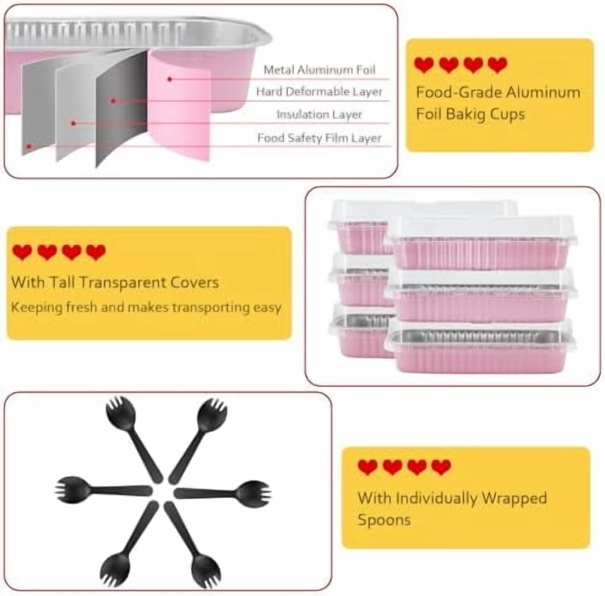 6.8oz Mini Loaf Pans with Lids 100 Pack, Rectangle Aluminum Pans Mini Cake Tins,Disposable Baking Pan Small Cake Containers for Brownie Bread Cheesecake-Pink
