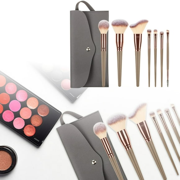 Set de brochas de maquillaje portátil para viajar Kit de 7 brochas con estuche Perfectas herramientas de maquillaje para todo tipo de pieles para la aplicación de maquillaje facial