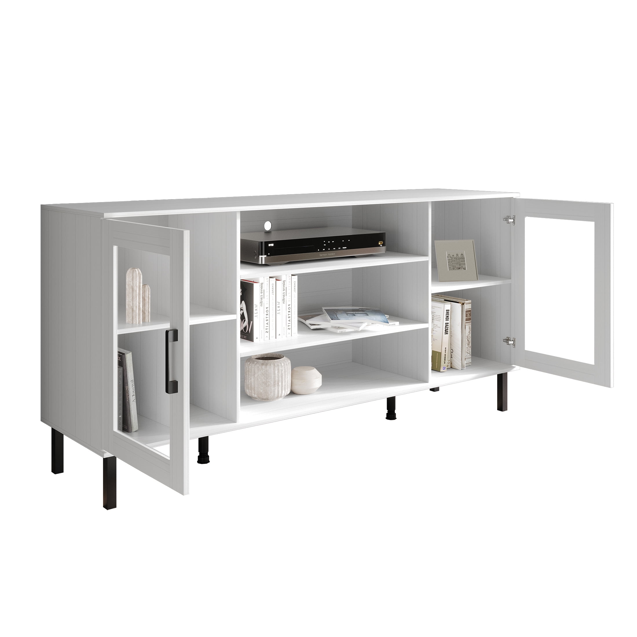 Castle Place Modern Farmhouse TV Stand Console for TVs up to 65", White