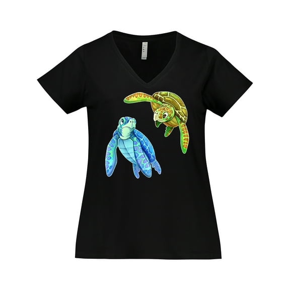Inktastic Sea Turtles Swimming Together Women's Plus Size V-Neck T-Shirt