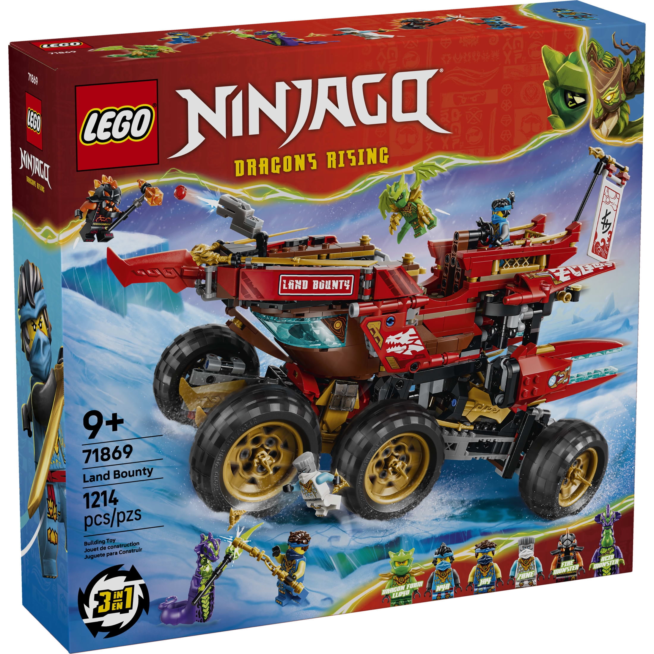 LEGO NINJAGO Land Bounty - Building Toy for Boys & Girls, Ages 9+ - Off-Road Buggy, Ship & Motorcycle Toy - Includes 6 Minifigures - Gift for Birthdays - 71869