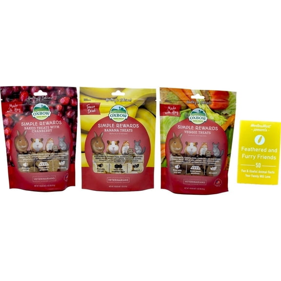 Simple Rewards Small Animal Treats 3 Flavor Variety (1) Each: Baked Cranberry, Freeze Dried Bananas, Baked Veggie, (1-2 Ounces)   MerlinsMart Zine