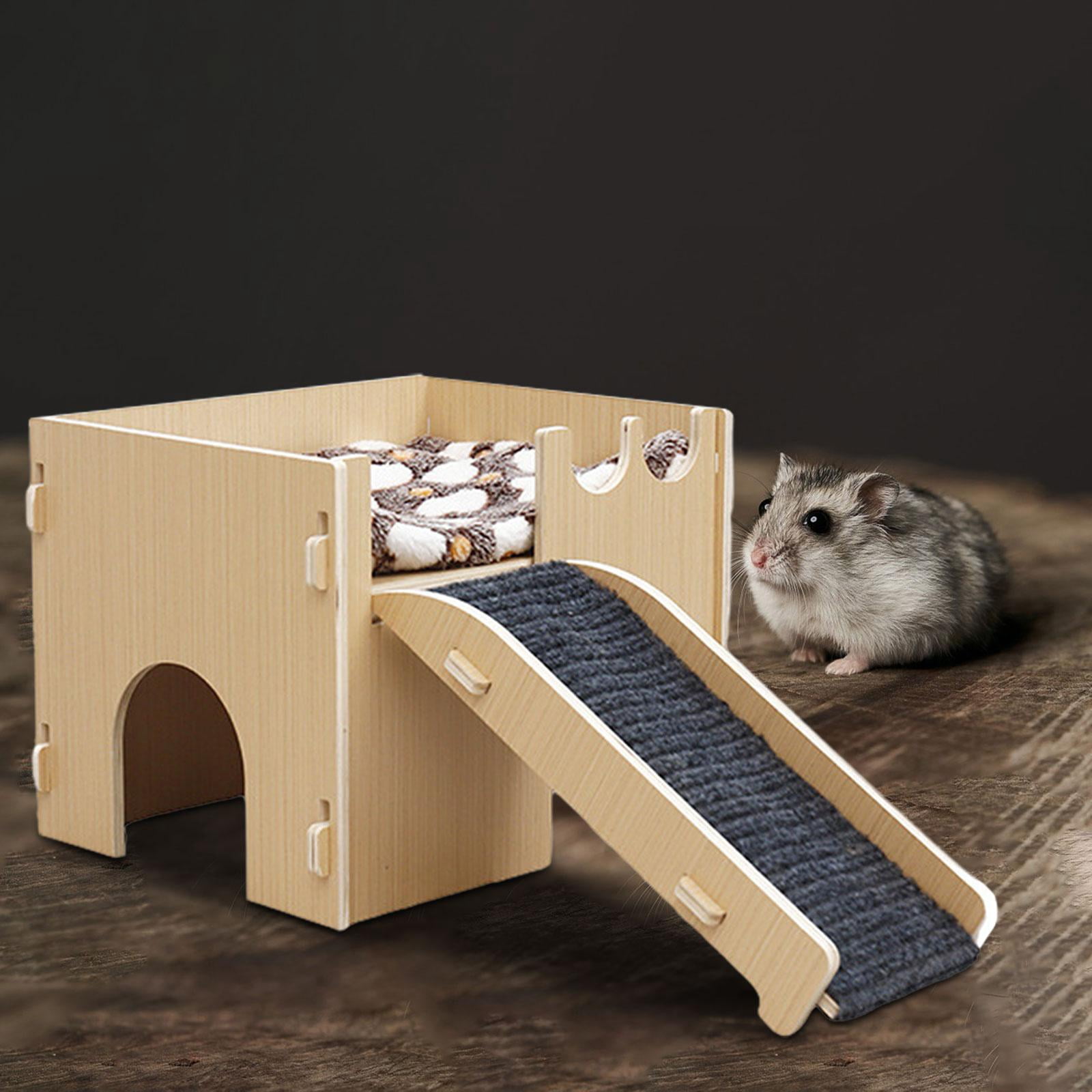 Bvdfgk Hamster House Wooden Guinea Pig Hideout Wood Cabin Bunny Playhouse Habitat Decor