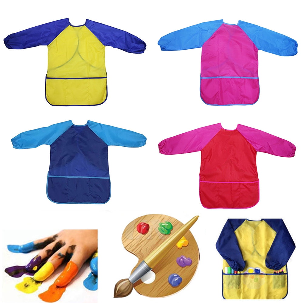 Rose red Kids Aprons Children Long Sleeve Painting Aprons Waterproof Art Smocks with 3 Pockets for Kitchen and Classroom 