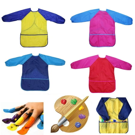 tooloflife 1/2 Pcs Kids Art Smocks Children Artist Painting Aprons Long Sleeve with 3 Pockets Waterproof Rose Red