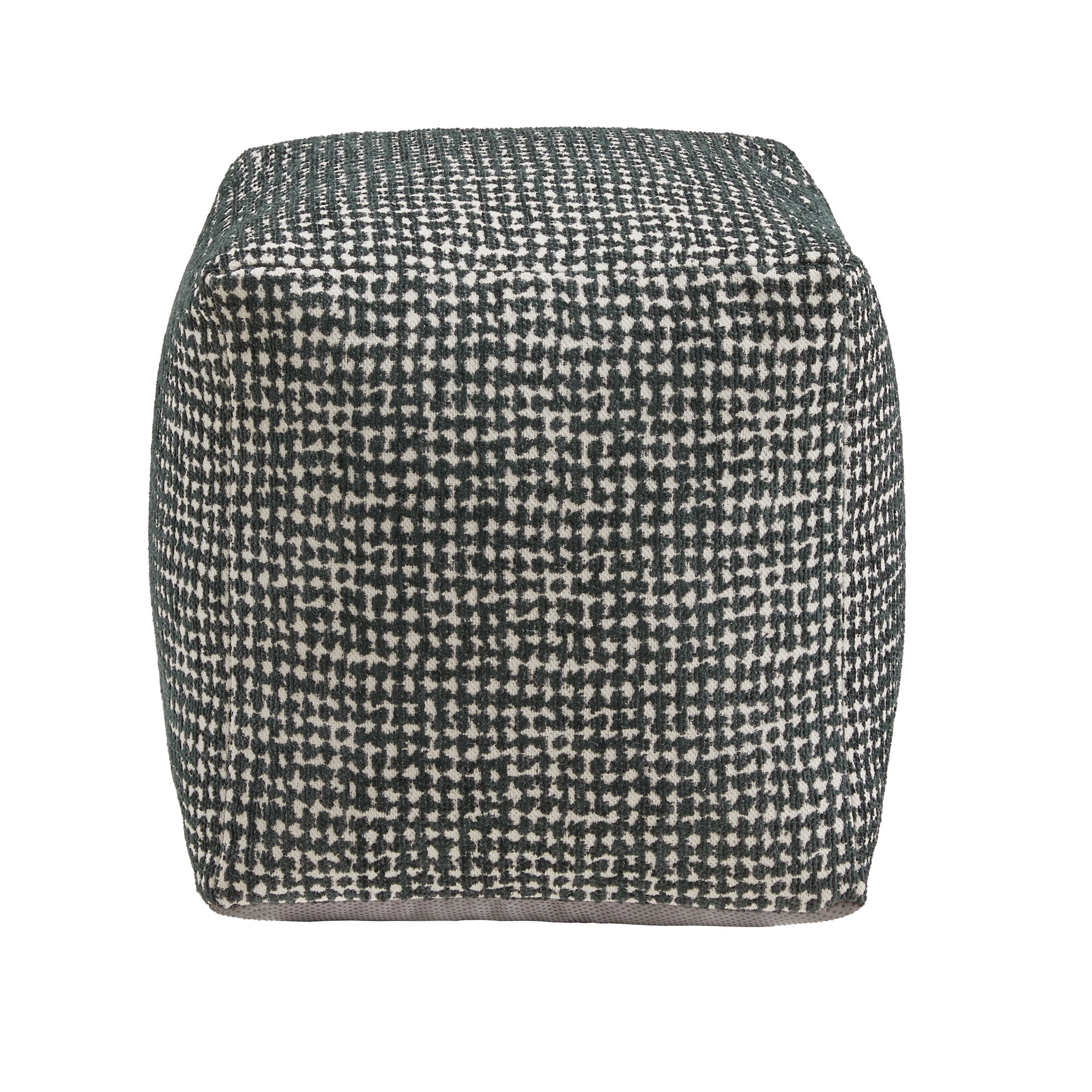 Weston Home Dinant Upholstered Square Pouf Ottoman, Dark Green & White Dot Pattern Fabric