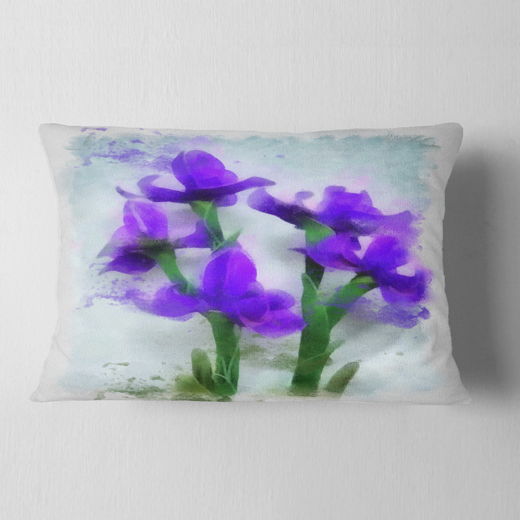 Designart Blue Irises Illustration Watercolor - Floral Throw Pillow - 12x20